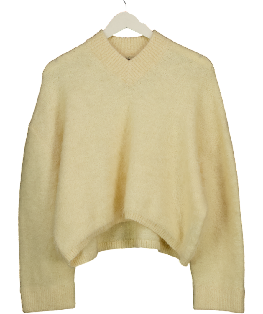 ASOS Premium Mohair Wide Sleeve Jumper With V Neck In Buttermilk Yellow UK S
