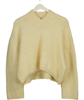 ASOS Premium Mohair Wide Sleeve Jumper With V Neck In Buttermilk Yellow UK S