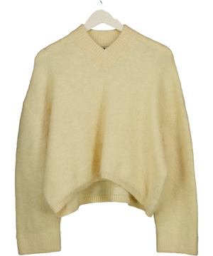 ASOS Premium Mohair Wide Sleeve Jumper With V Neck In Buttermilk Yellow UK S