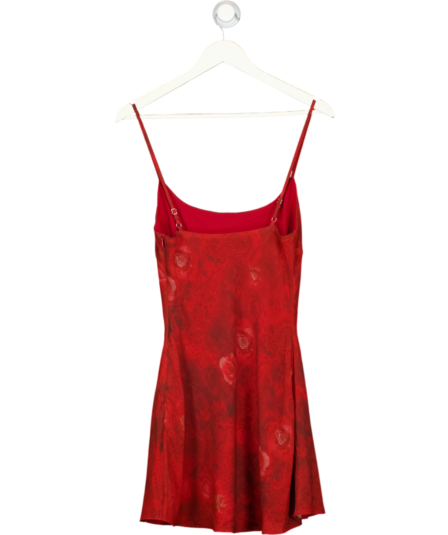 WHITE FOX Red Floral Print Red Mesh Mini Dresss UK S