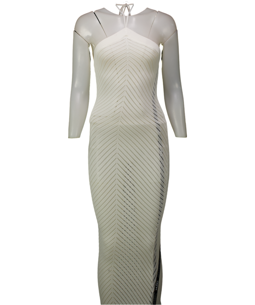 MURCI Remy Chevron Knitted Maxi Dress In White UK 6