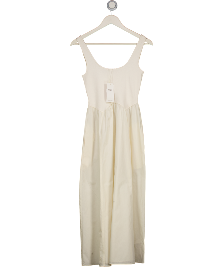 M&S Cream Cotton Rich Midaxi Waisted Dress UK 6