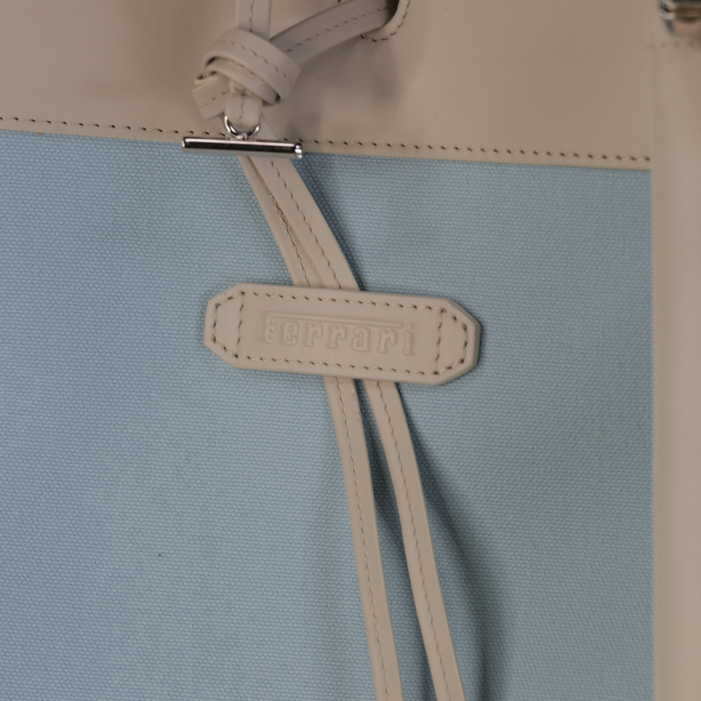 Ferrari X Charles Leclerc Large Tote Bag In Blue Canvas And Stone Leather