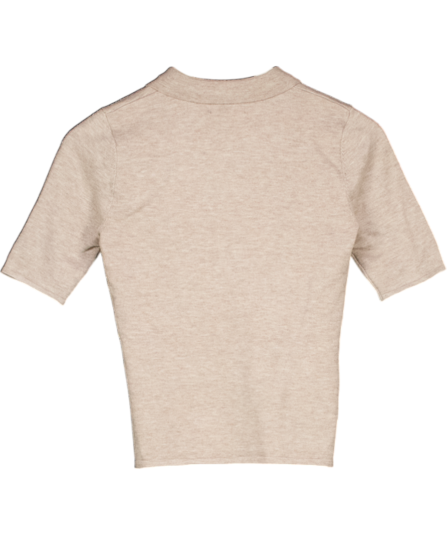 PRETTY LAVISH Beige Ava Knitted Polo Top UK XS