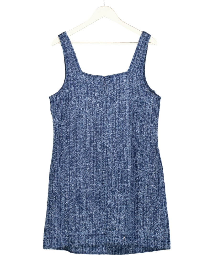 M&S Blue Pure Cotton Denim Tufted Mini Shift Dress UK 16