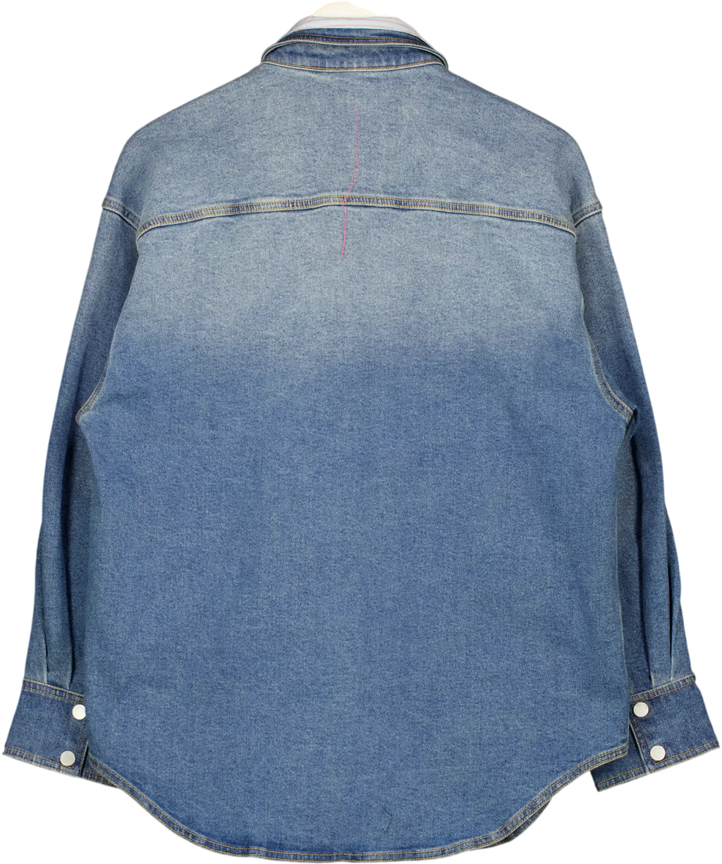 FABRIQUE X Thomas Wakeford Blue Harlow Striped Contrast Oversize Patchwork Shirt In Cotton Denim UK S