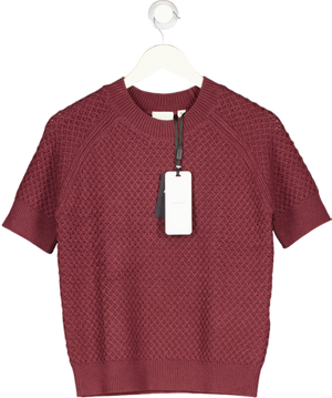 VARLEY Burgundy Red Sassafras Lucy Waffle Knit Short Sleeve Top UK XS