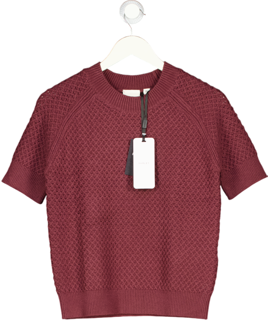 VARLEY Burgundy Red Sassafras Lucy Waffle Knit Short Sleeve Top UK XS