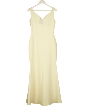 KAREN MILLEN Pale Yellow High Neck Clean Pencil Midi Dress UK 8