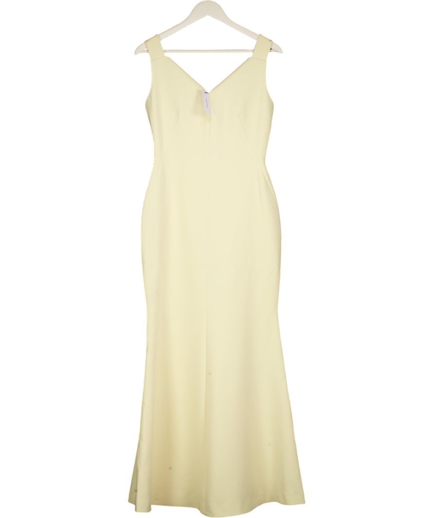 KAREN MILLEN Pale Yellow High Neck Clean Pencil Midi Dress UK 8