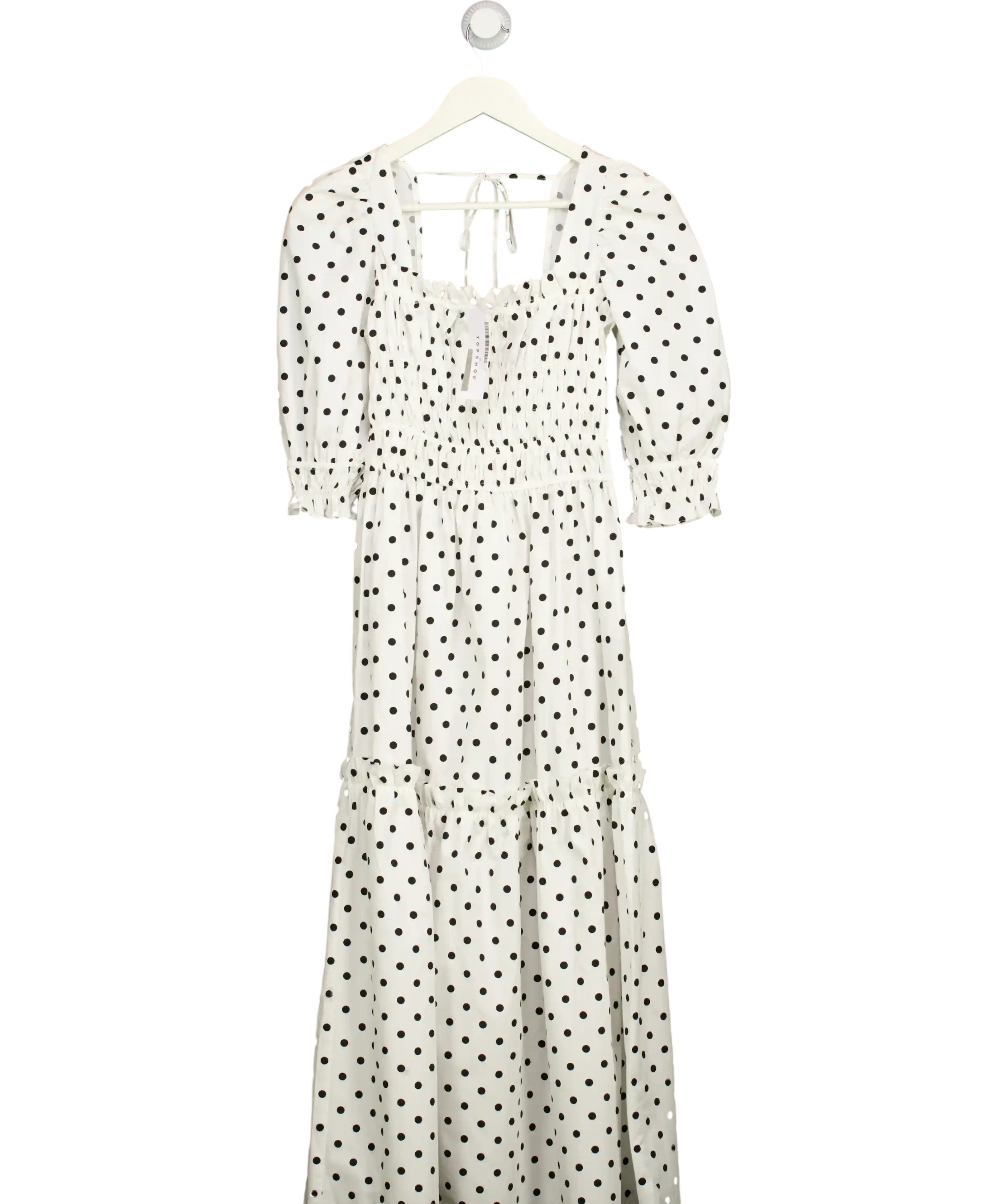 Topshop White / Black Spot Poplin Tiered Midi Dress Monochrome UK 6