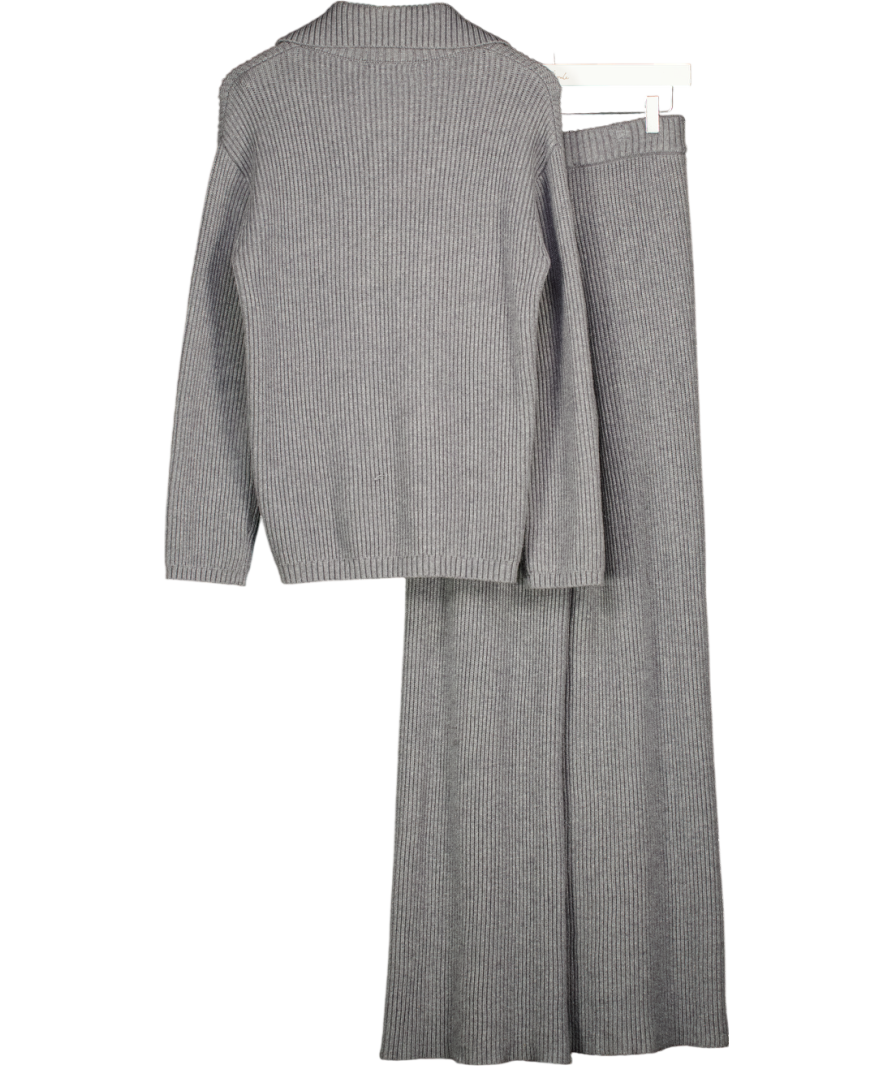 4th & Reckless Grey Ribbed Knit Quarter Zip Jumper And Wide Leg Trouser Co-ord UK 8