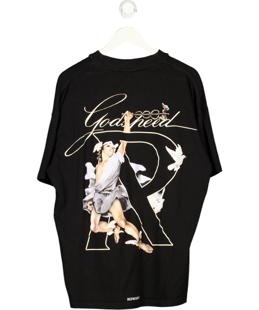 REPRESENT Black Hermes Printed Cotton T-shirt UK L