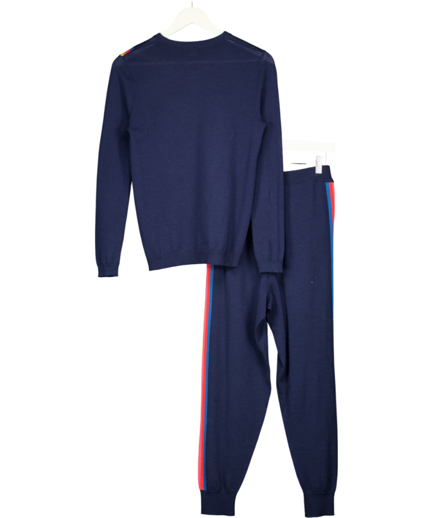 WYSE LONDON 2-piece Navy Blue Rainbow Lightning Fine Merino Knit Lounge Set UK 8