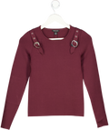 Karen Millen Red Burgundy Buckle Trim Long Sleeve Knitted Top UK XS