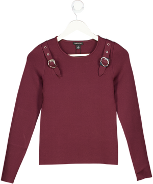 Karen Millen Burgundy Buckle Trim Long Sleeve Knitted Top UK XS