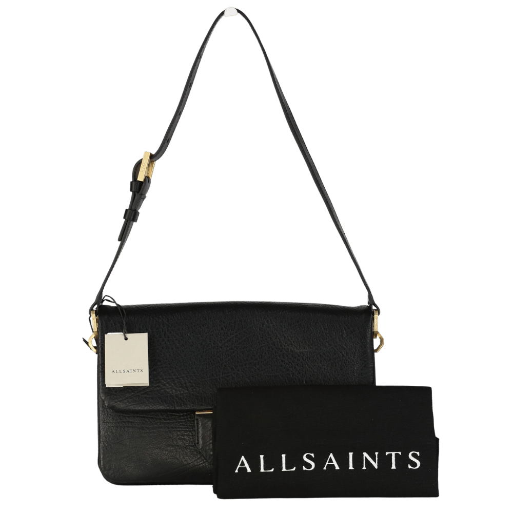 AllSaints Black Ondine Grain Leather Shoulder Bag