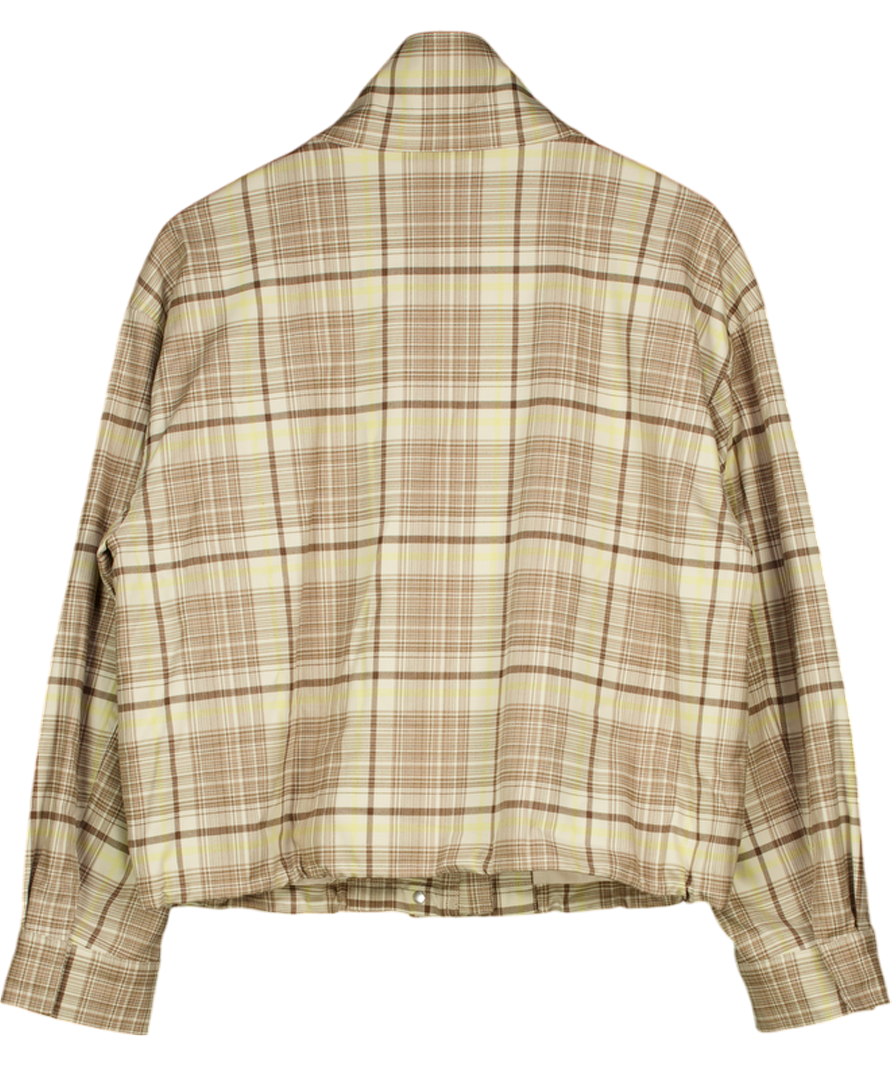 M&S Cream Checked Funnel Neck Barn Jacket UK S