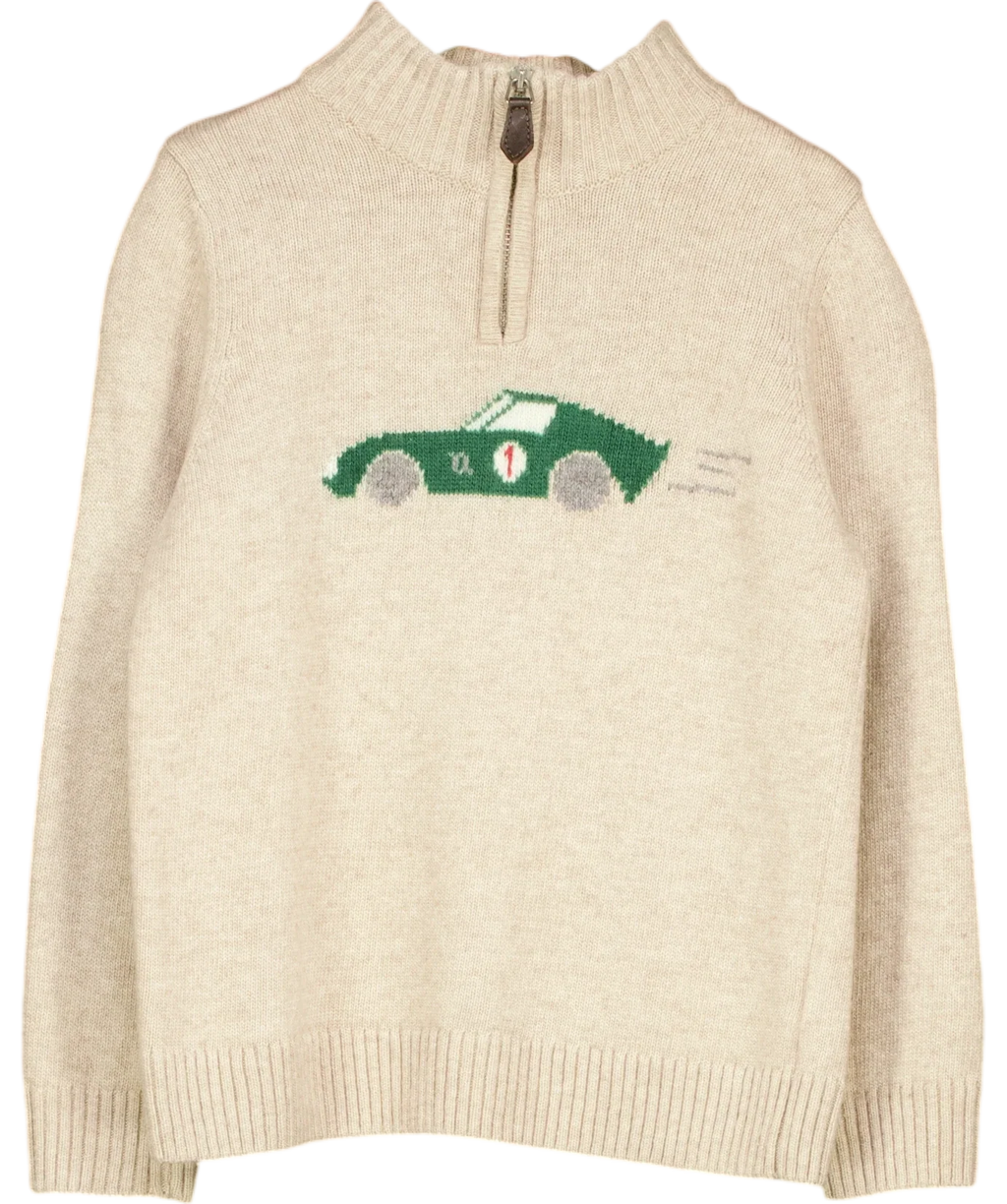 Thomas Brown Beige mock-neck race car knit jumper, size 6 Years — front