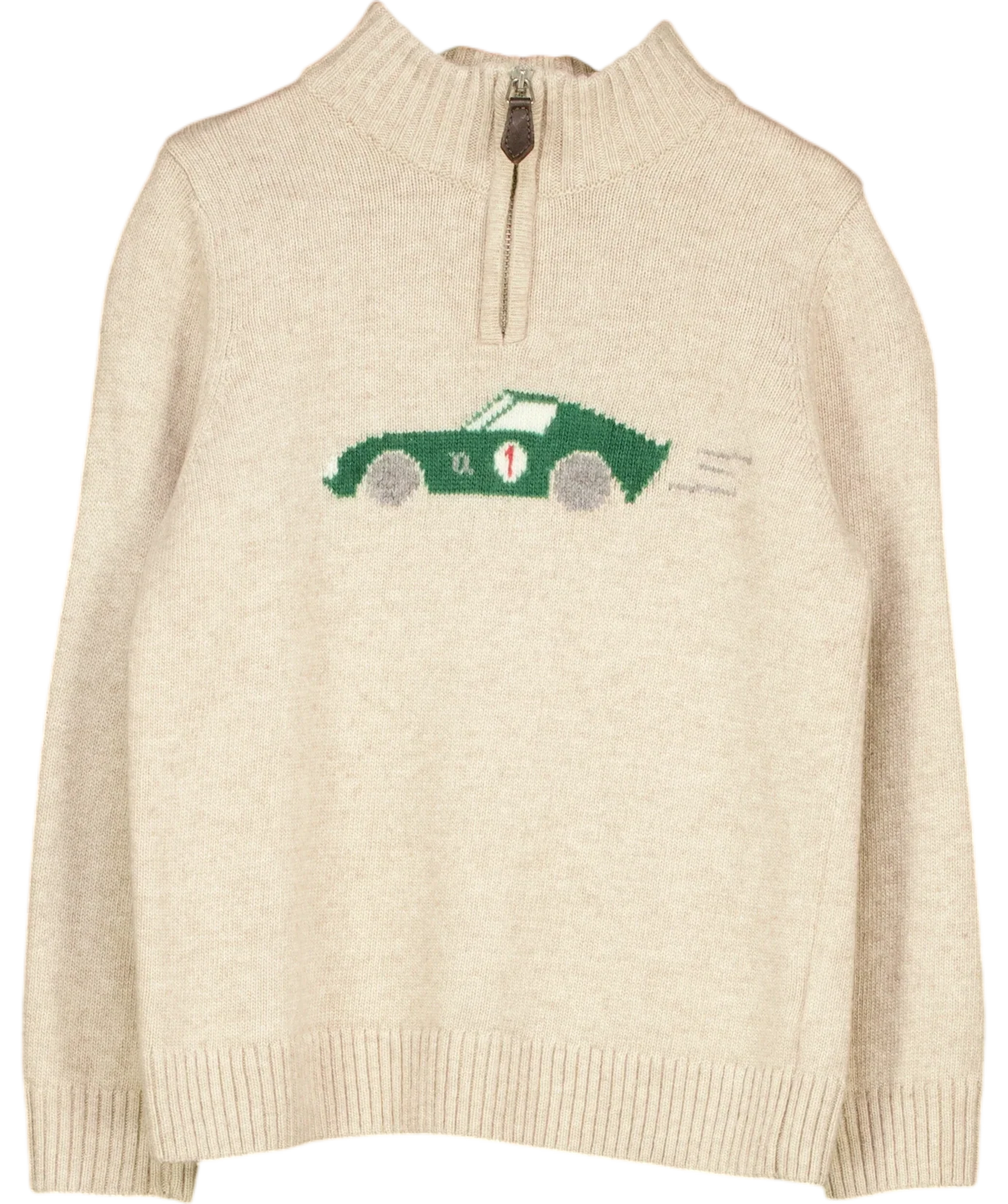Thomas Brown Beige mock-neck race car knit jumper, size 6 Years — front