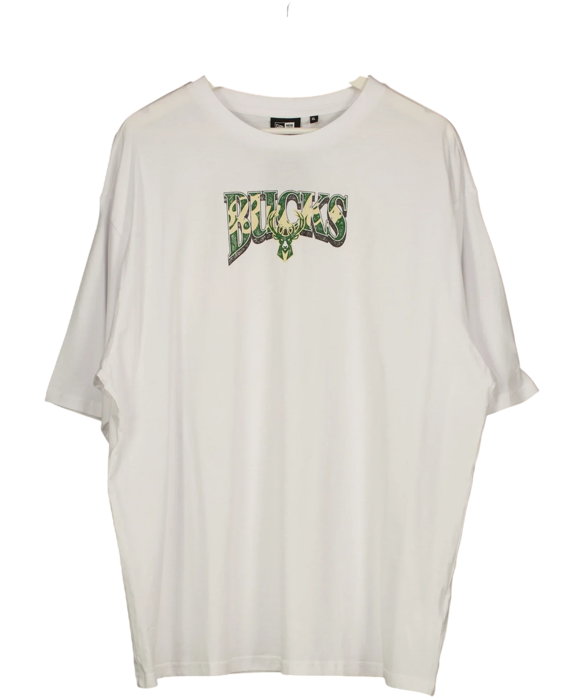 New Era White NBA Milwaukee Bucks Championship Oversized T-Shirt White, size UK XL — front