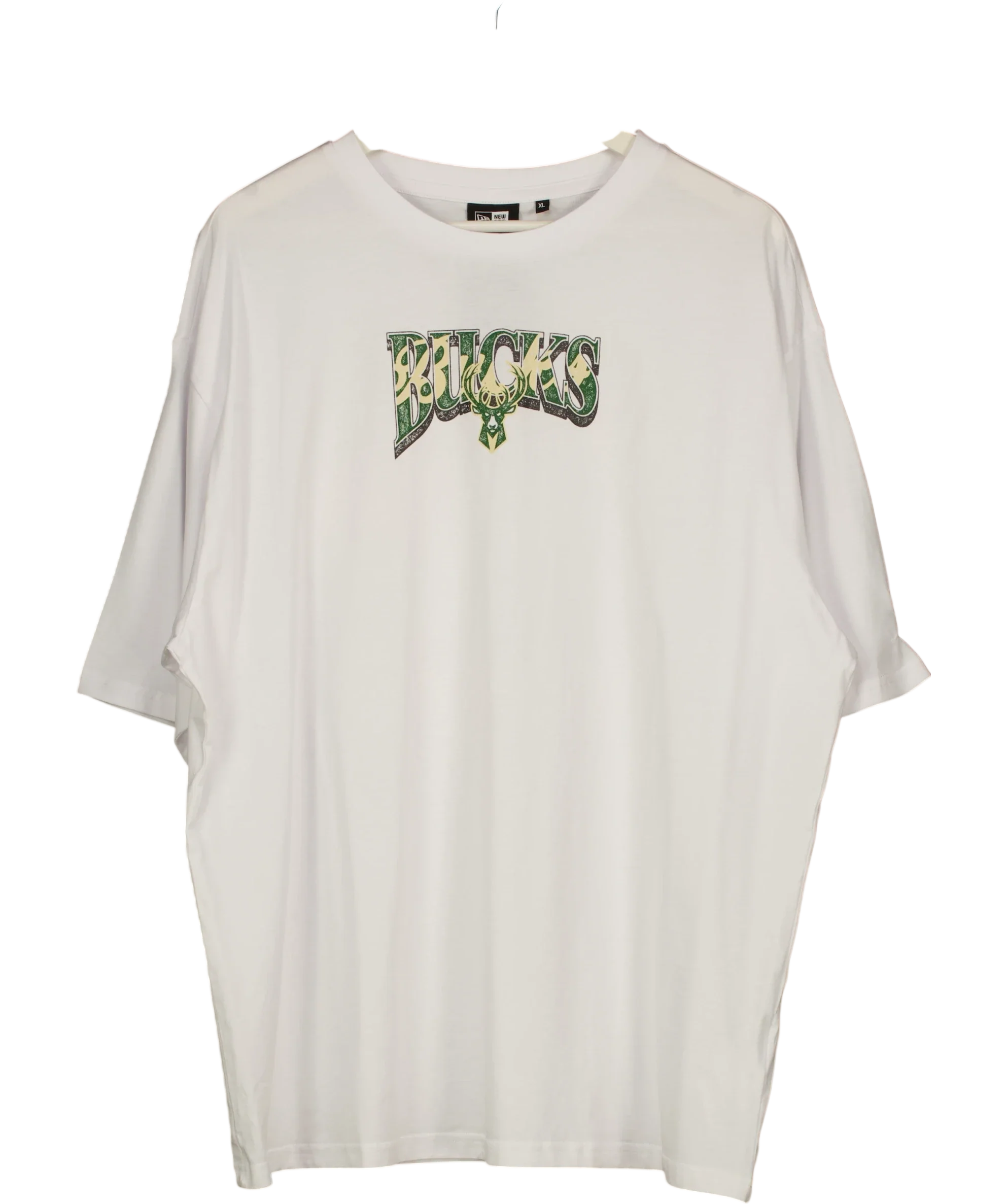 New Era White NBA Milwaukee Bucks Championship Oversized T-Shirt White, size UK XL — front