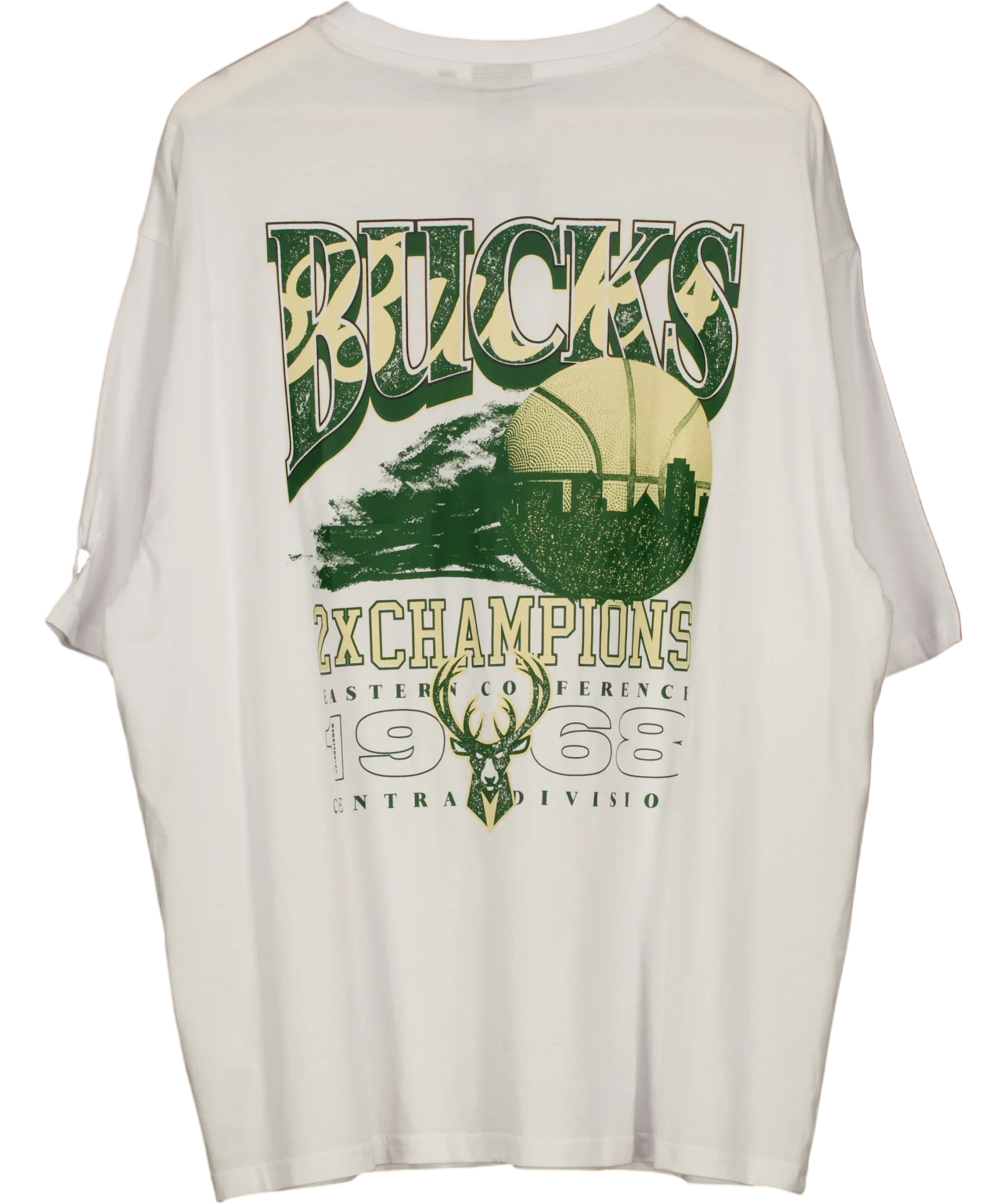 New Era White NBA Milwaukee Bucks Championship Oversized T-Shirt White, size UK XL — back