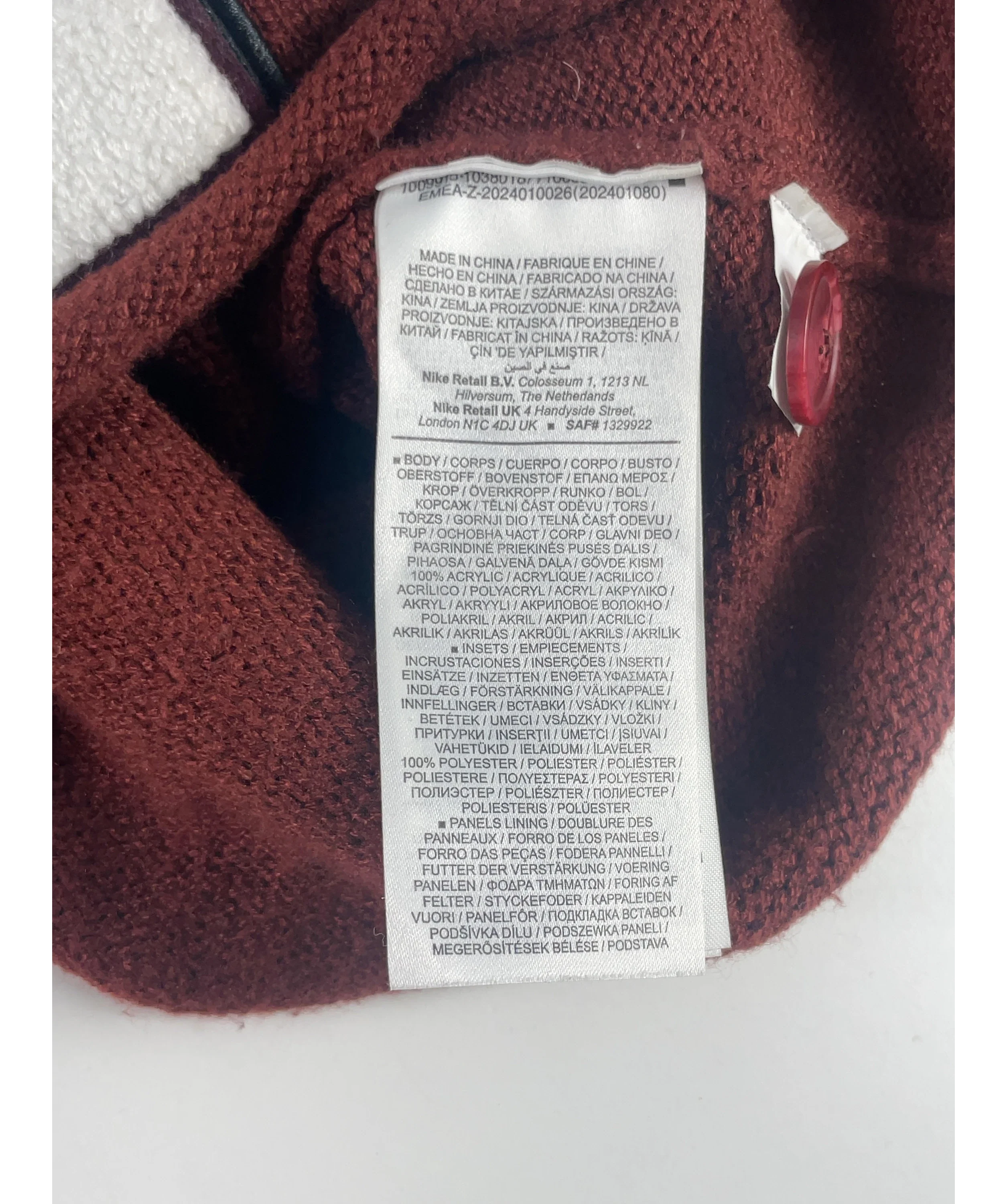Nike Red x YOON Women's Varsity Cropped Cardigan Red, size UK XL — label