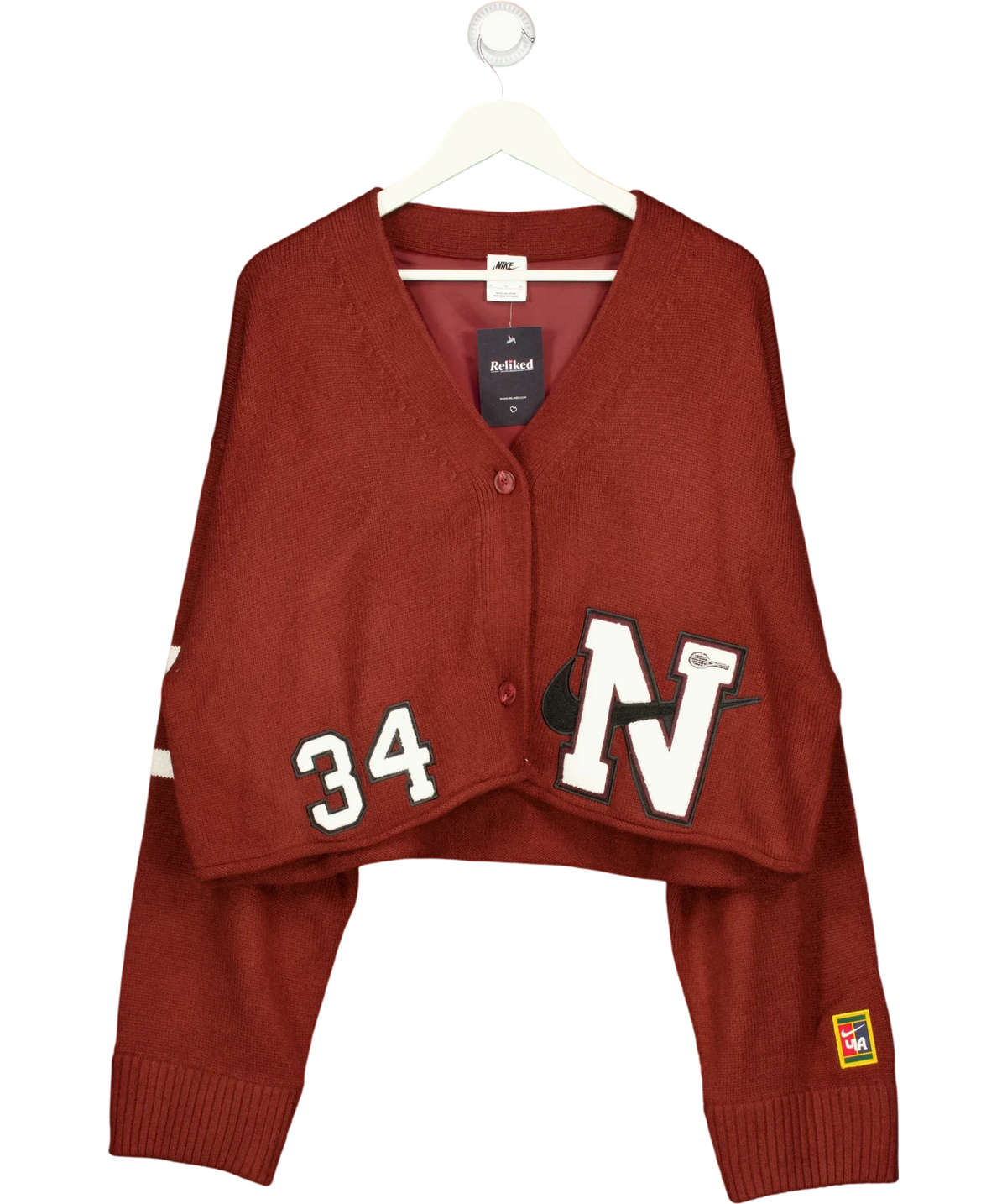 Nike Red x YOON Women's Varsity Cropped Cardigan Red, size UK XL — front