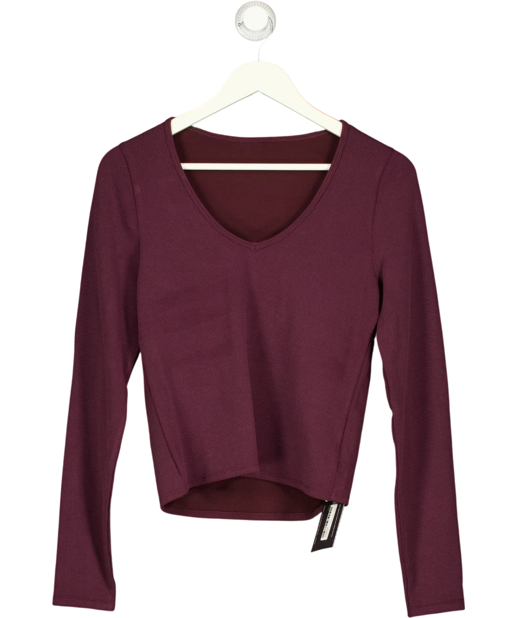 GYMSHARK Purple Burgundy V-Neck Long Sleeve Top, size UK XL — front