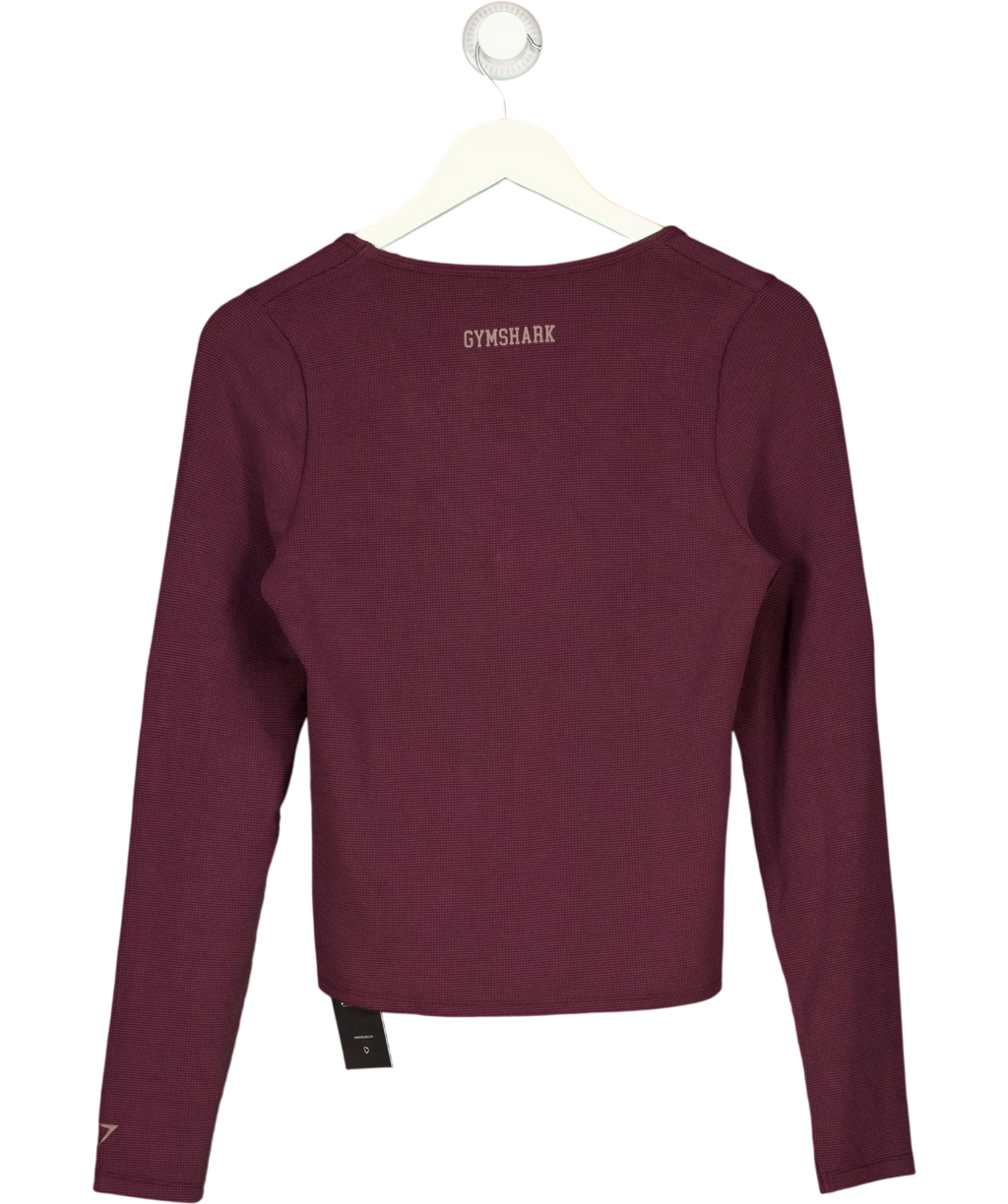 GYMSHARK Purple Burgundy V-Neck Long Sleeve Top, size UK XL — back