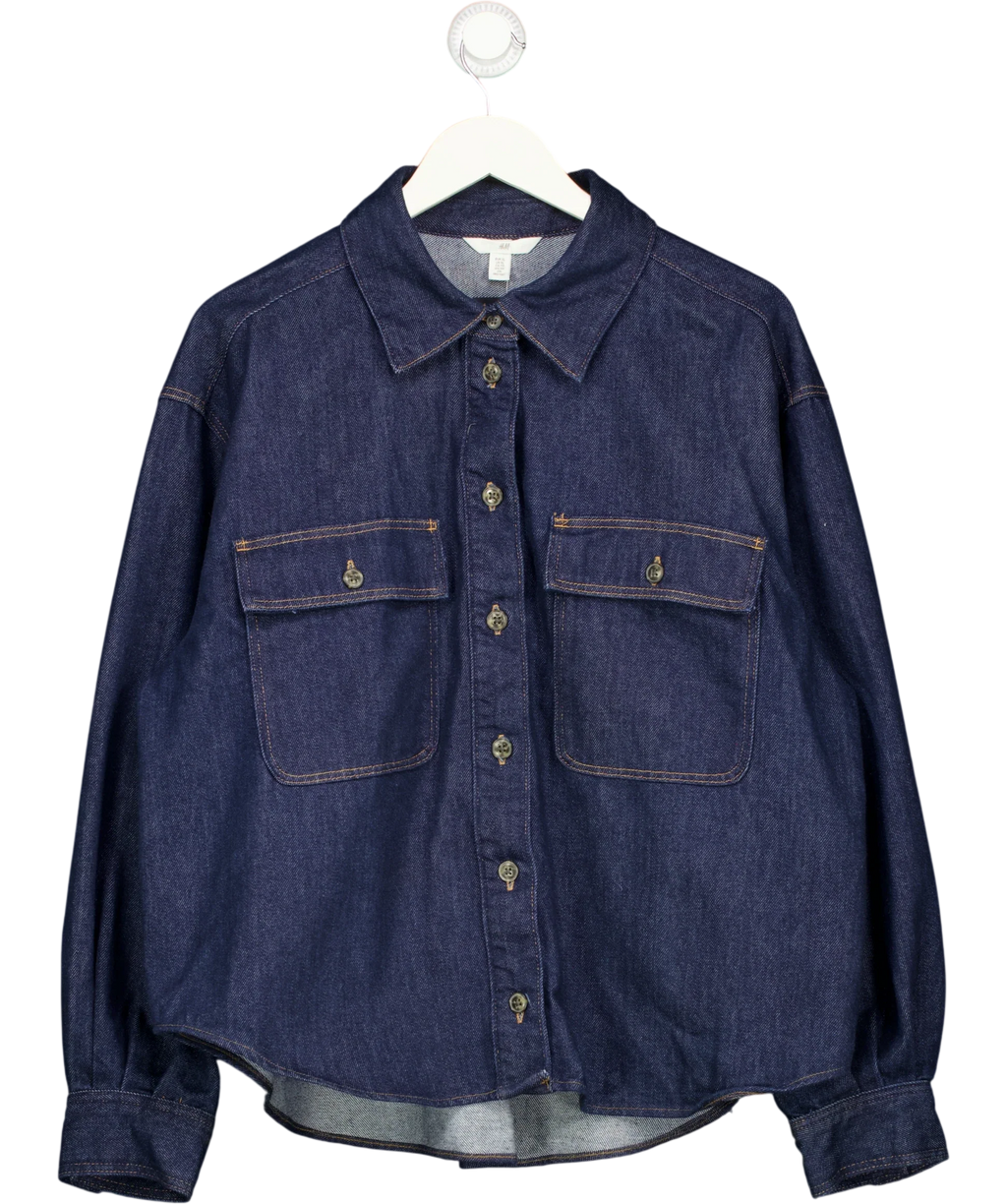H&M Blue Indigo Blue Denim Oversized Shirt, size UK XL — front