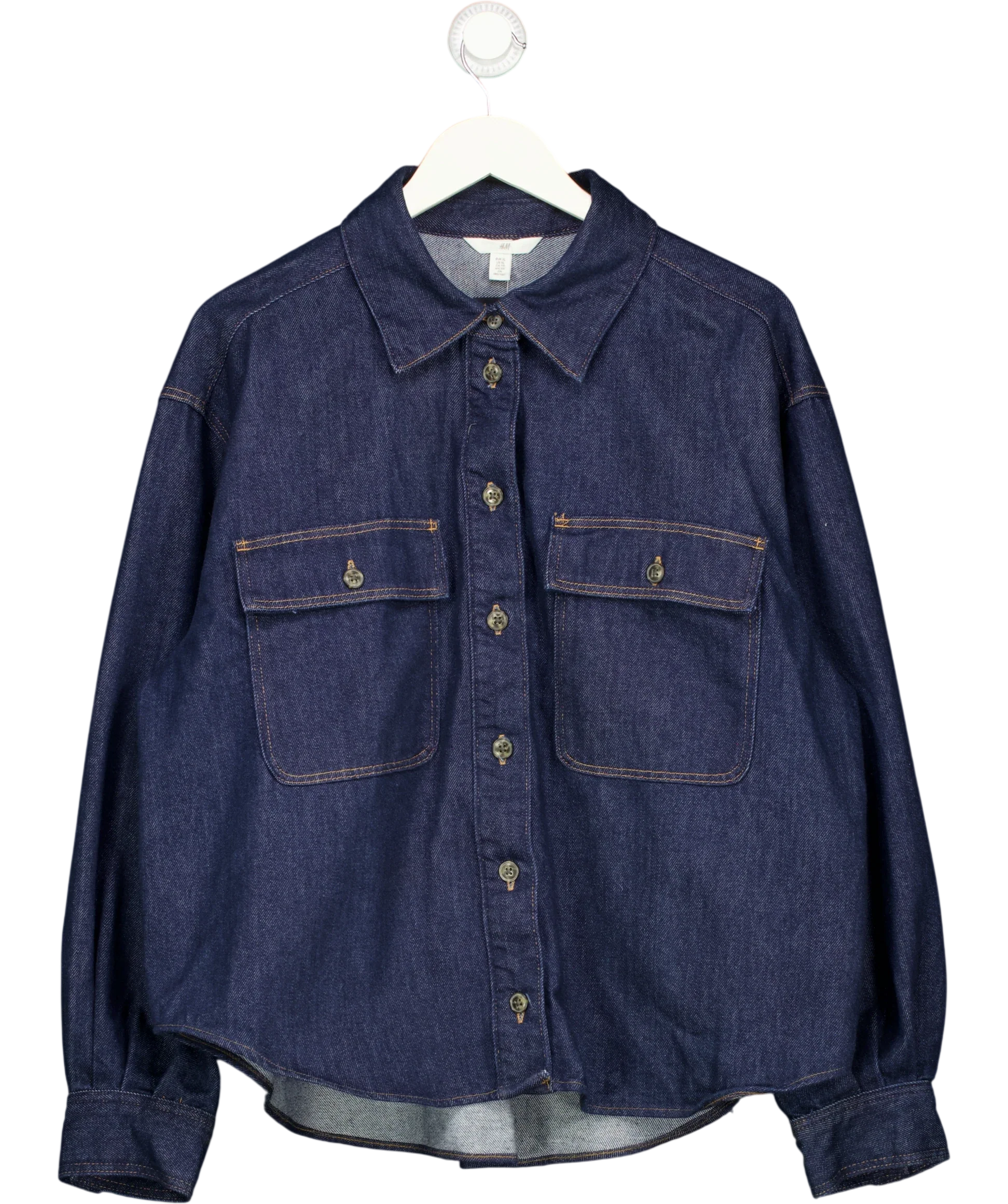 H&M Blue Indigo Blue Denim Oversized Shirt, size UK XL — front