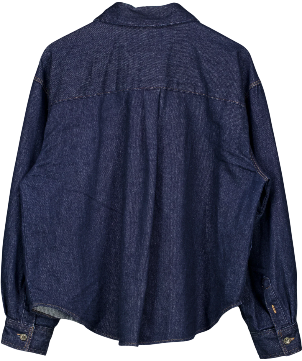 H&M Blue Indigo Blue Denim Oversized Shirt, size UK XL — back