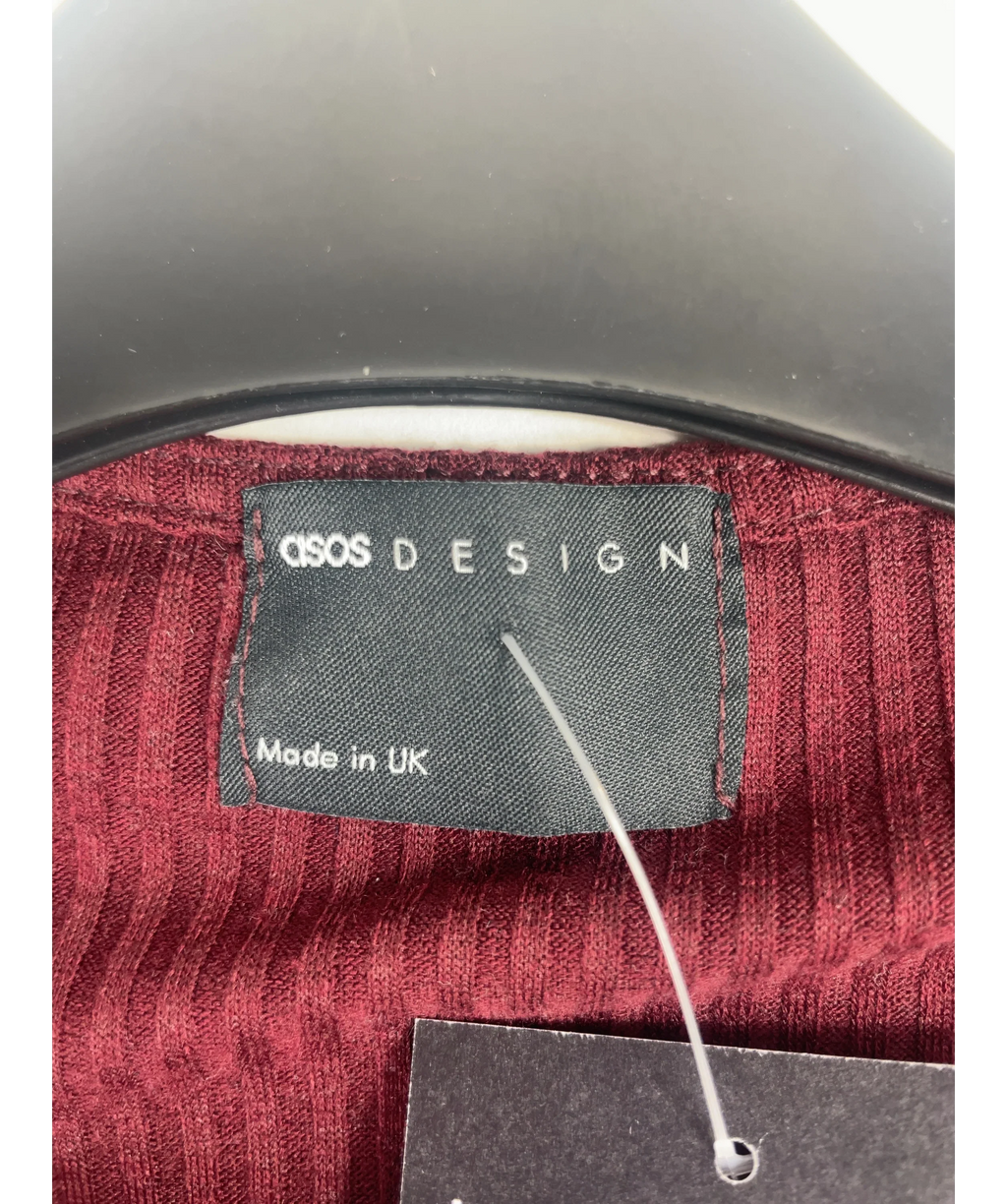 ASOS Red Rib Long Sleeve Top with Silver Buttons Burgundy  red, size UK L — detail