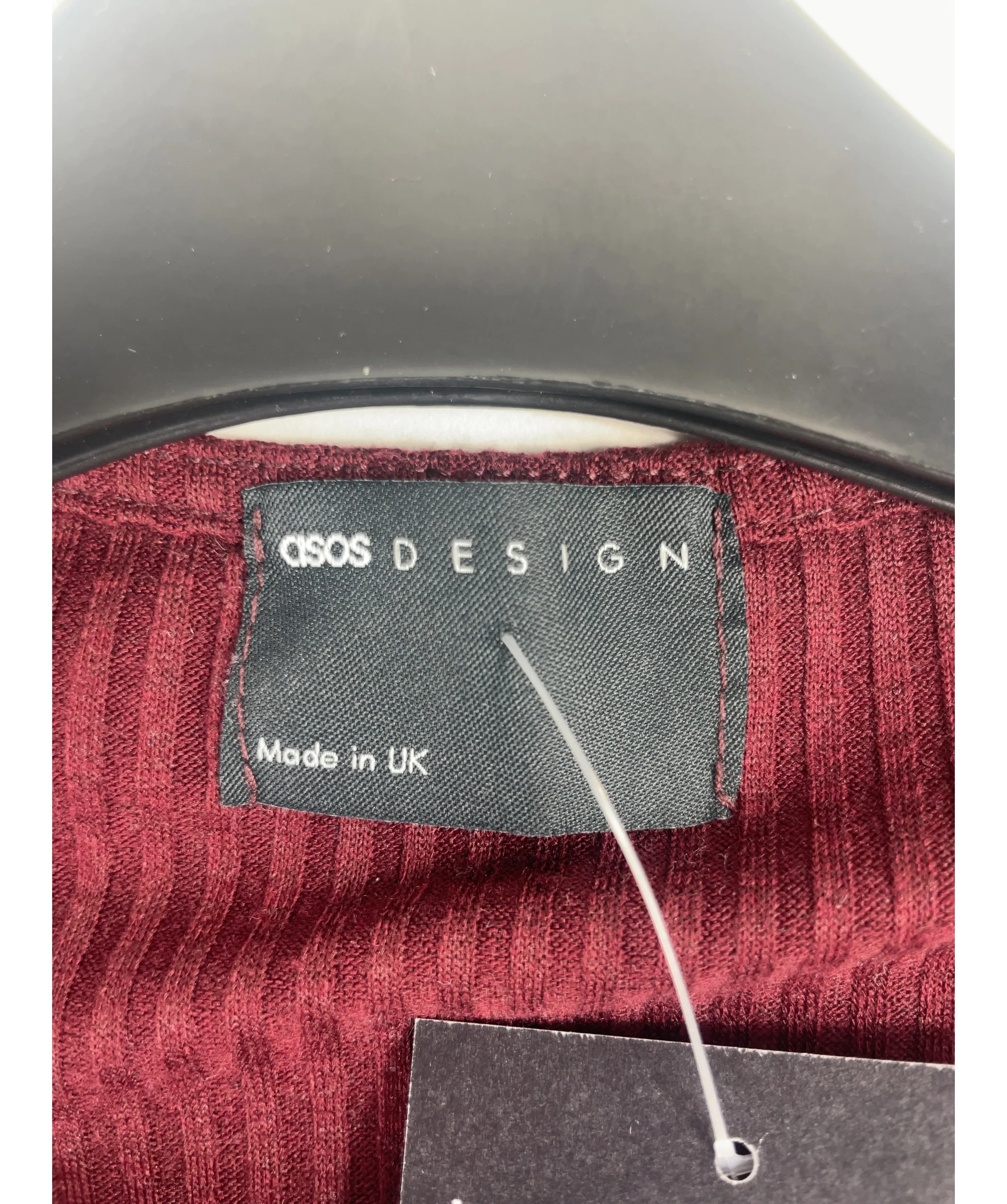 ASOS Red Rib Long Sleeve Top with Silver Buttons Burgundy  red, size UK L — detail