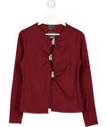 ASOS Red Rib Long Sleeve Top with Silver Buttons Burgundy  red, size UK L — front