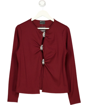 ASOS Rib Long Sleeve Top With Silver Buttons Burgundy  Red UK L