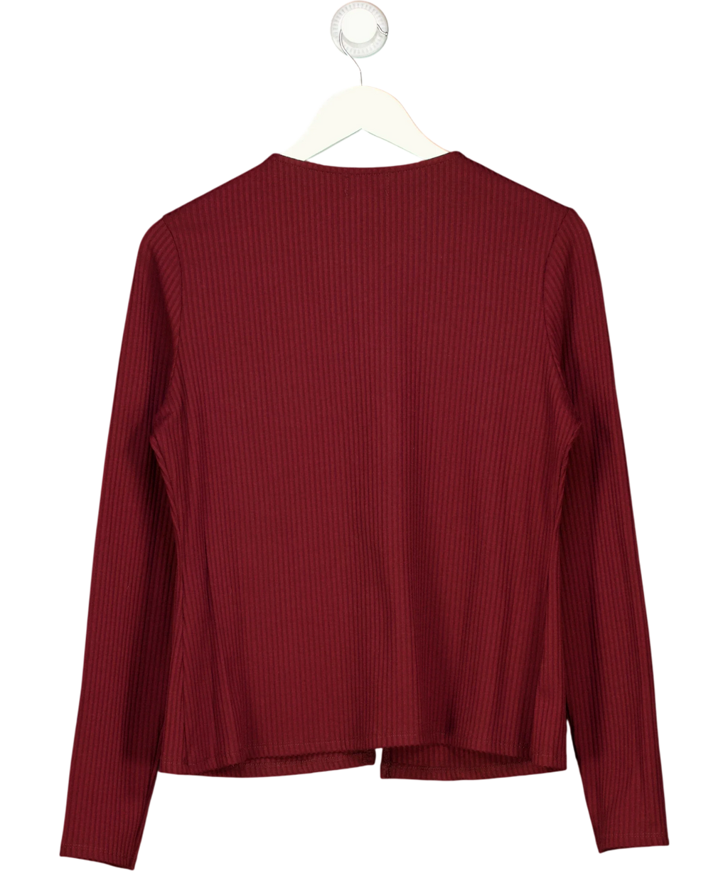 ASOS Red Rib Long Sleeve Top with Silver Buttons Burgundy  red, size UK L — back