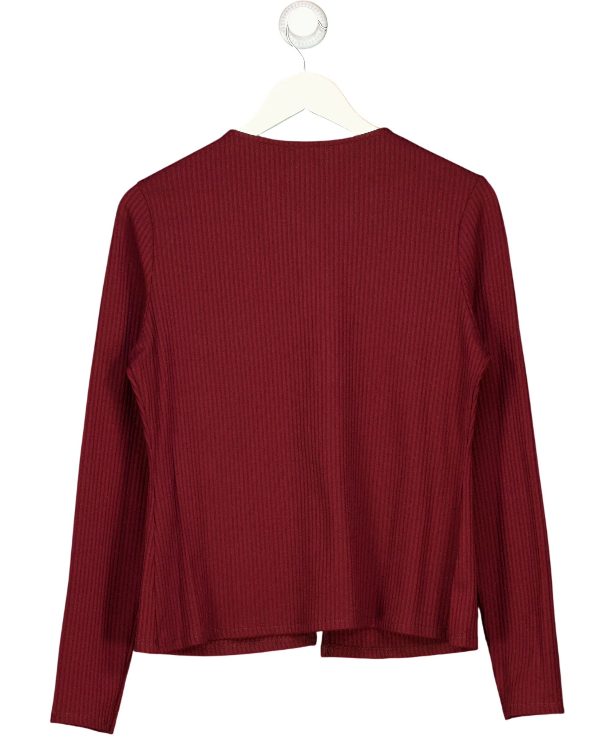 ASOS Red Rib Long Sleeve Top with Silver Buttons Burgundy  red, size UK L — back
