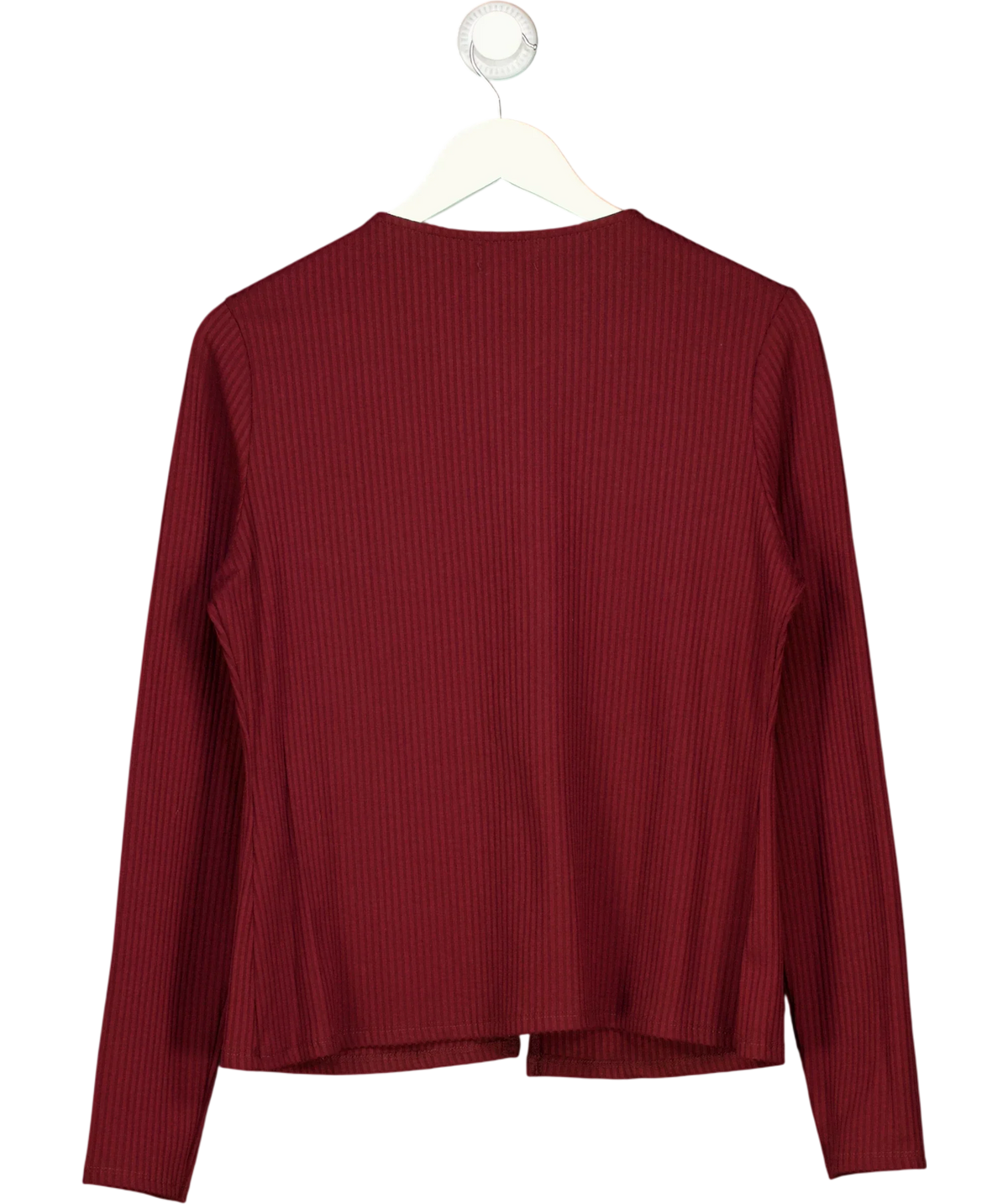 ASOS Red Rib Long Sleeve Top with Silver Buttons Burgundy  red, size UK L — back