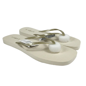 Next Cream & Gold Metallic Strap Flip Flops UK 6.5 EU 39.5