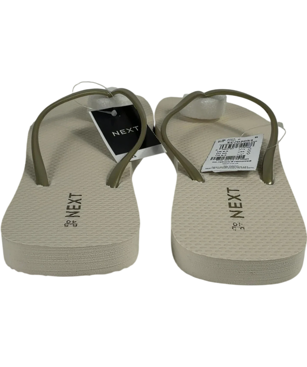 Next Cream QC Next Cream & Gold Metallic Strap Flip Flops, size UK 6.5 EU 39.5 👠 — back