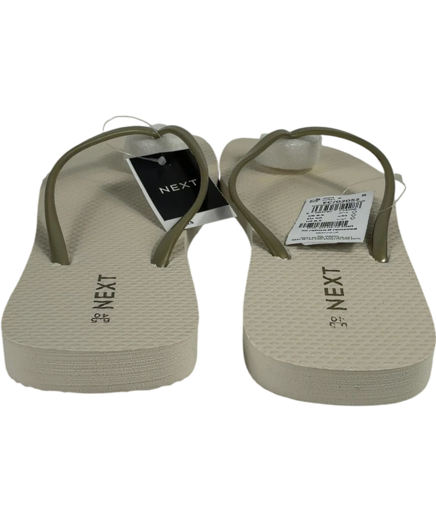 Next Cream QC Next Cream & Gold Metallic Strap Flip Flops, size UK 6.5 EU 39.5 👠 — back