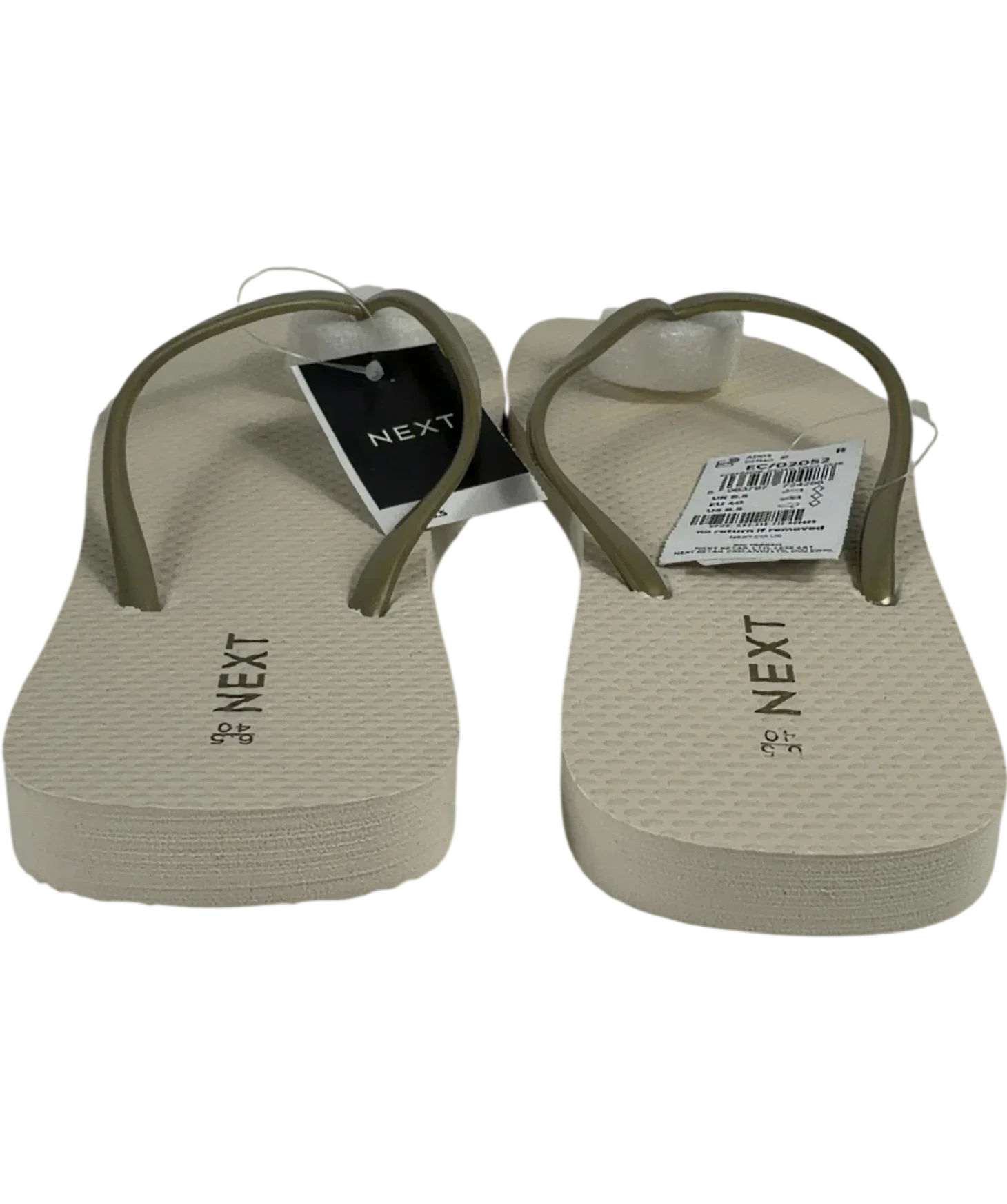 Next Cream QC Next Cream & Gold Metallic Strap Flip Flops, size UK 6.5 EU 39.5 👠 — back
