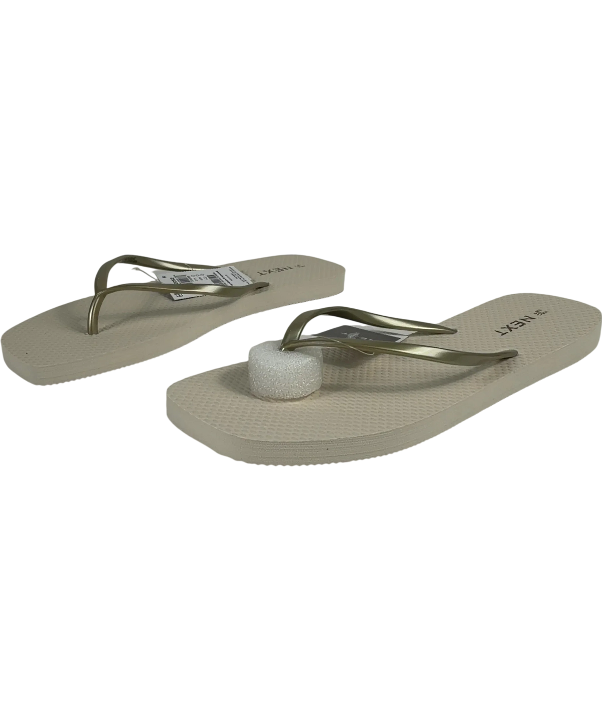 Next Cream & Gold Metallic Strap Flip Flops UK 6.5 EU 39.5 — Side (both)
