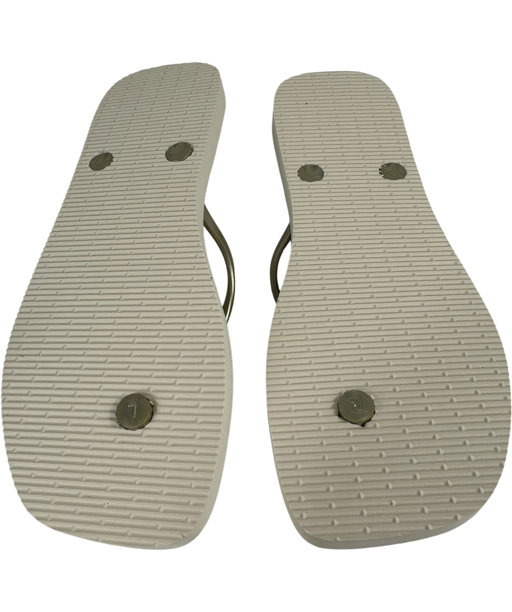 Next Cream & Gold Metallic Strap Flip Flops UK 6.5 EU 39.5 — Sole