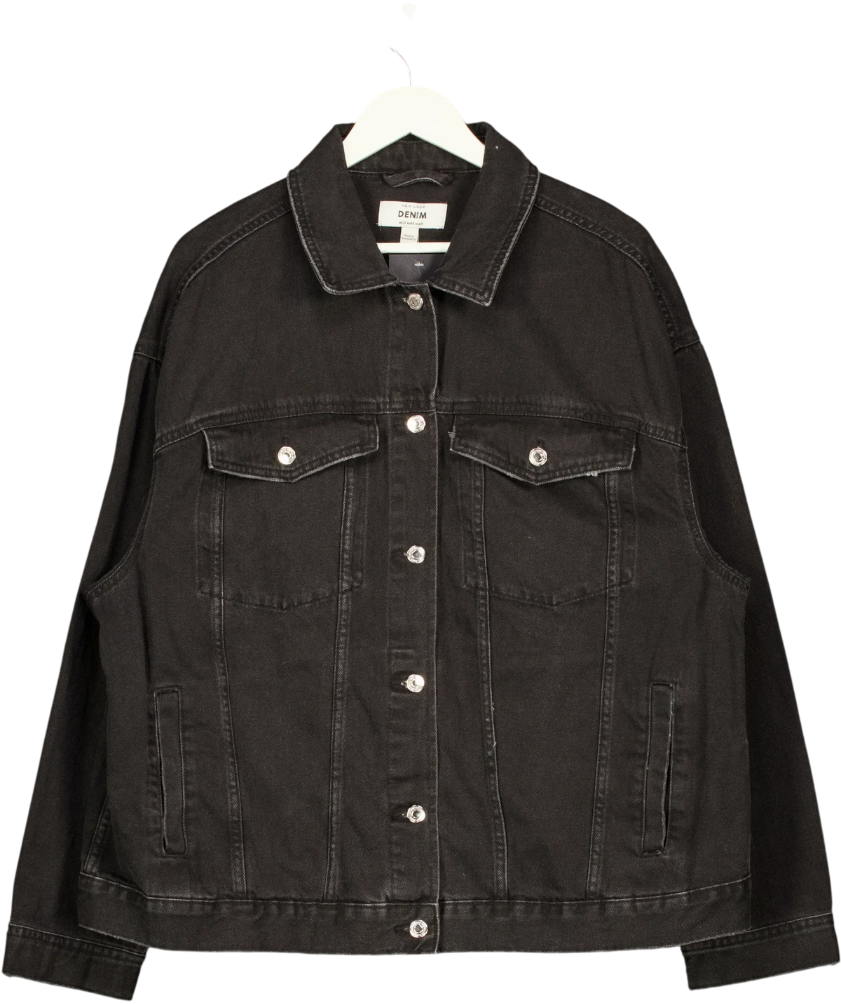 New Look Black DENIM Black Oversized Denim Jacket, size UK 20 — front