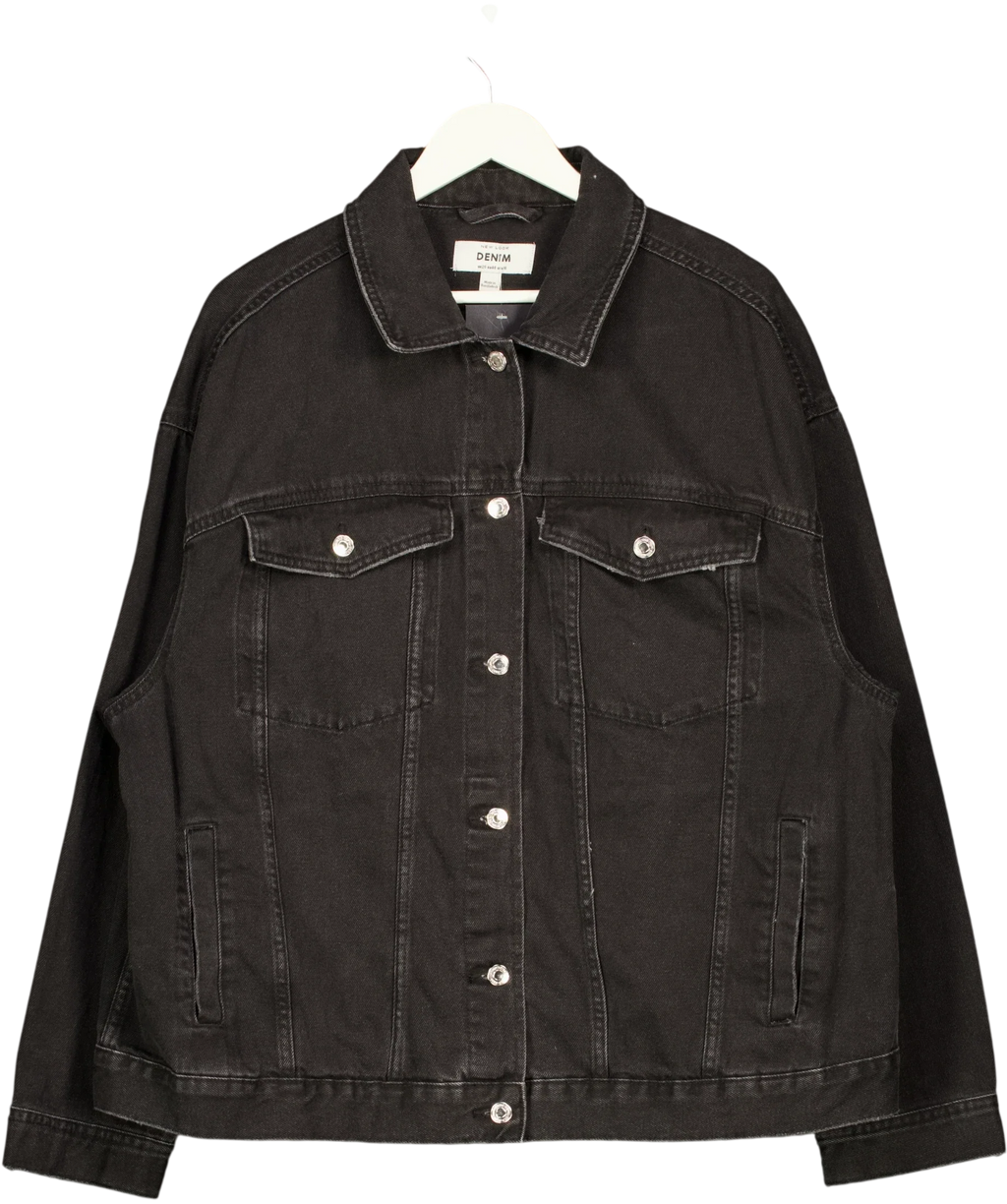 New Look Black DENIM Black Oversized Denim Jacket, size UK 20 — front