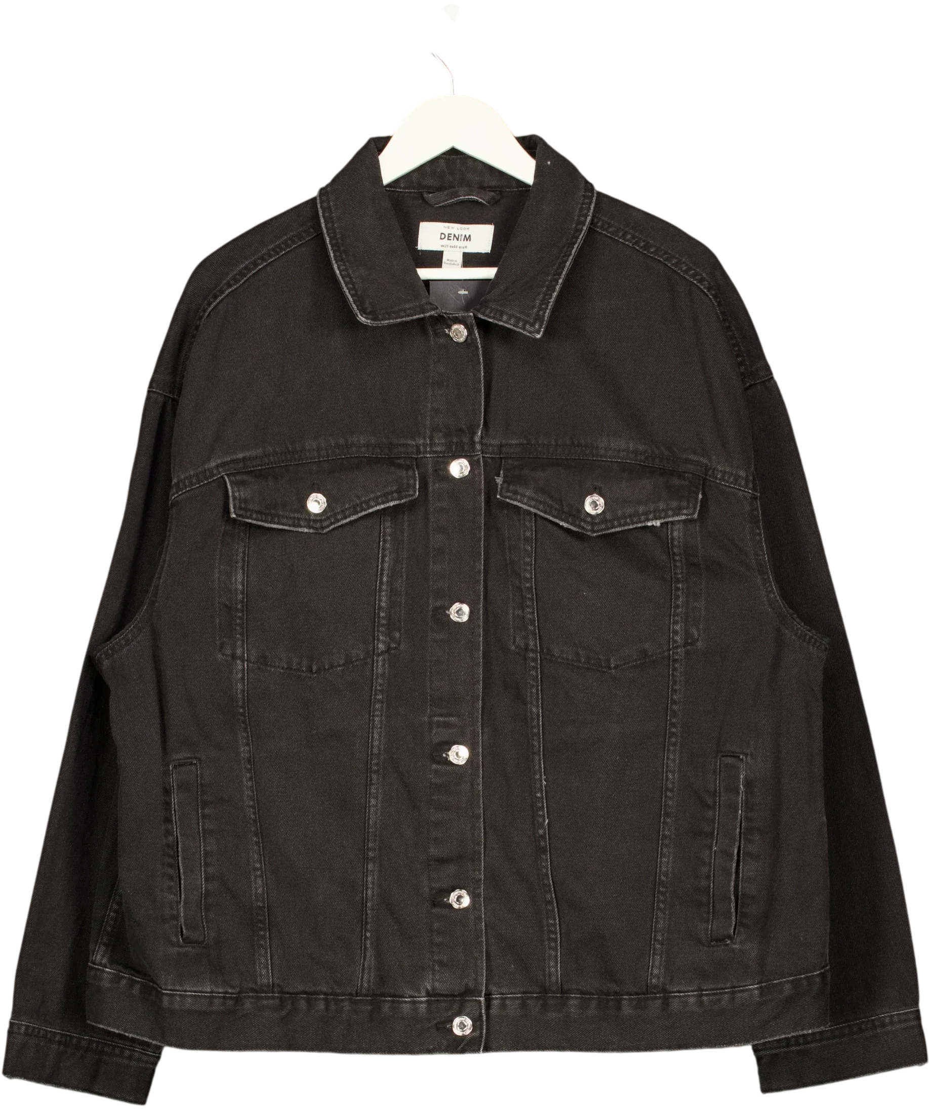 New Look Black DENIM Black Oversized Denim Jacket, size UK 20 — front